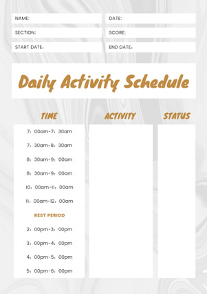 Daily Activity Schedule Schedule Design