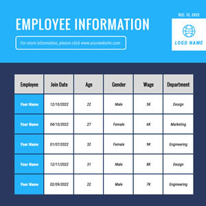 Employee Information Table Chart Design